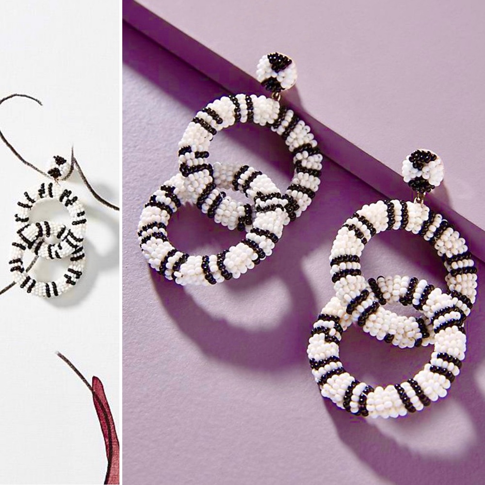 NWT Anthropologie Deepa Beaded White Hoop Chandeliers - Picture 2 of 10